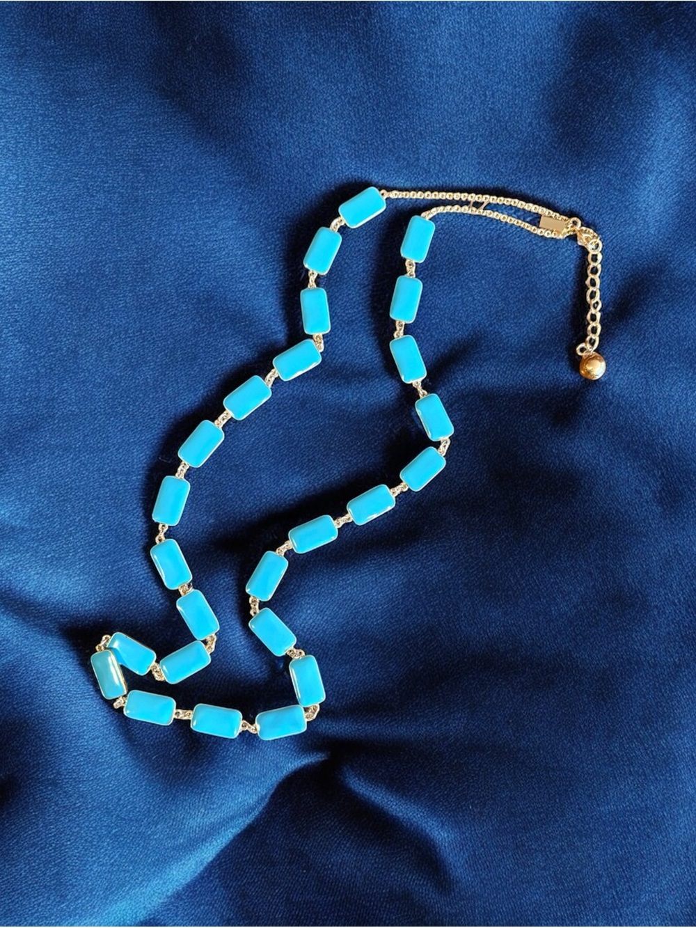 kate spade Enamel Tiles Gold Link Necklace in Turquoise.  31” with 3” Extension.
